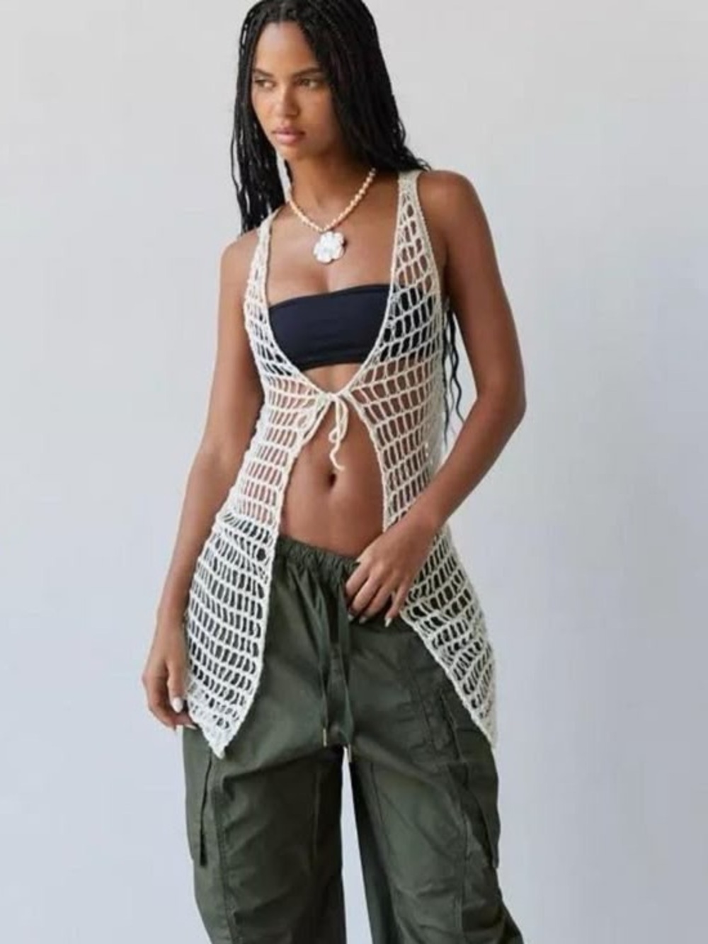 NWT Sold Out UO Big Sur Sheer Crochet Flyaway Cover-Up in Ivory Size L